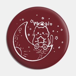 Cute Cat with Moon Cute Kitten Meow Illustration Pin