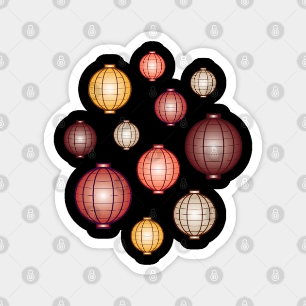 Lanterns | Mid Autumn Festival | Maroon Orange Gray | Black Magnet by Wintre2