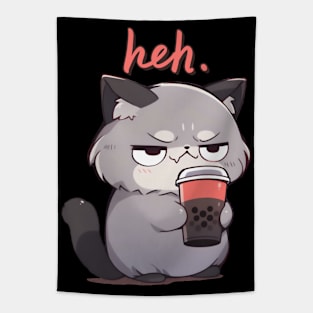 Heh Funny Raccoon Drinking Boba Tea Tapestry