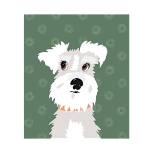 White Miniature Schnauzer Dog with Green Daisies T-Shirt