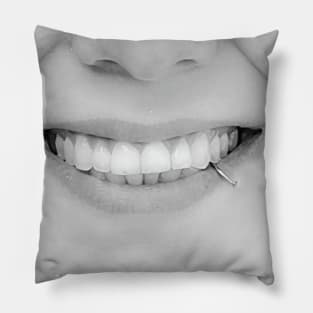 funny smile mouth mask for girl | funny face mask | smiley face girl | smile mouth for women Pillow