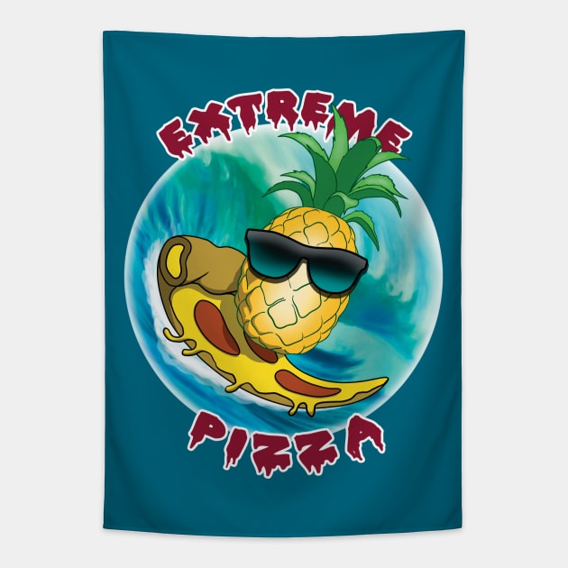 Funny pineapple pizza surfing Tapestry by TMBTM