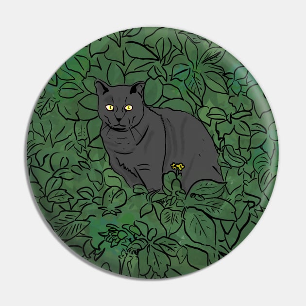 Cat in the Yard Pin by Dapepper Arts