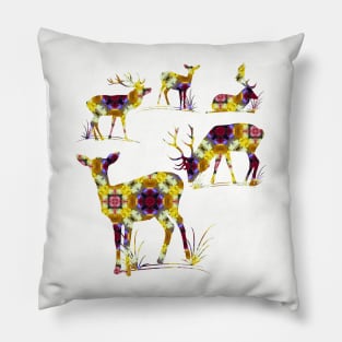 wild deer, blossoms, red deer, animals, hunting, flowerpattern Pillow