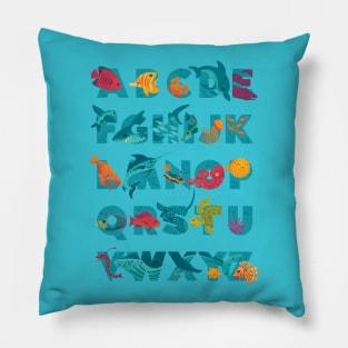 Aqualphabet : Cyan Pillow