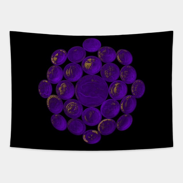 Purple USA Twenty Dollars Coin - Surrounded by other Coins Tapestry by The Black Panther