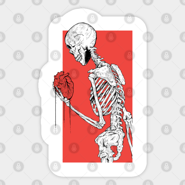 Skeleton holding your heart - Skeleton - Sticker