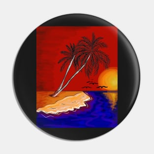 Palm and the Beach Retro Pin