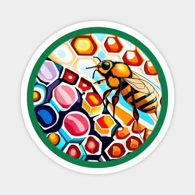 Honeybee on Colorful Honeycomb for Beekeeper Beekeeping Magnet by Little Duck Designs