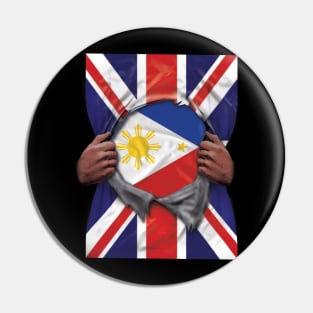 Philippines Flag Great Britain Flag Ripped - Gift for Filipino From Philippines Pin