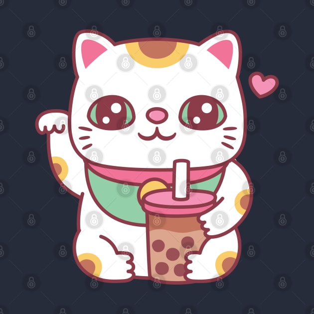 Cute Japanese Maneki Neko Cat With Bubble Tea by rustydoodle