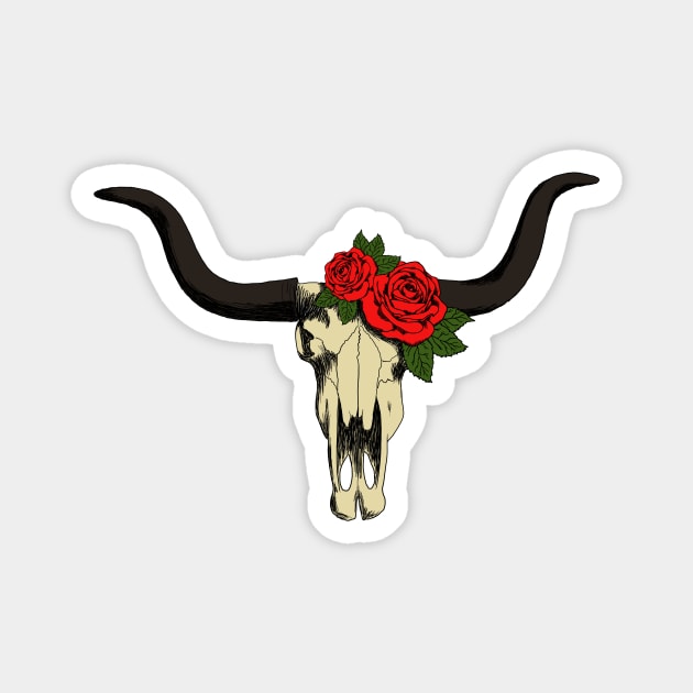 Bull skull with roses Magnet by finegoddamnit