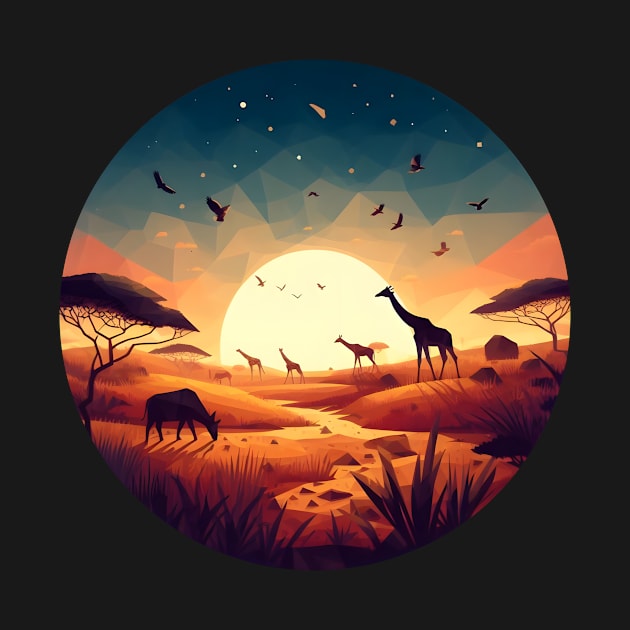 Low Poly African Savannah at Sunset by Antipodal point