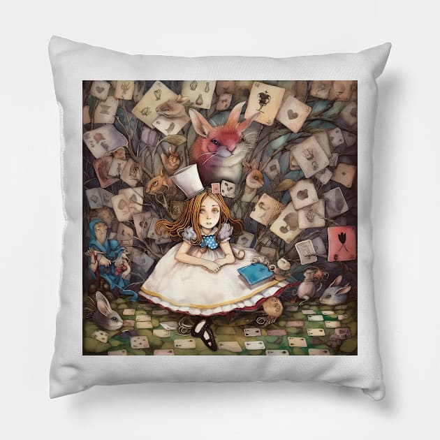 Alice in Wonderland. "Tea Party with the Mad Hatter and the Cheshire Cat" Pillow by thewandswant