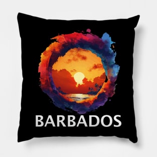 Barbados Sunset (with White Lettering) Pillow