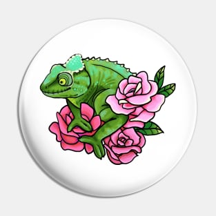 Chameleon with Roses Pin