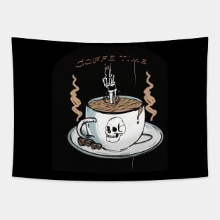 Coffee time with skeleton Tapestry