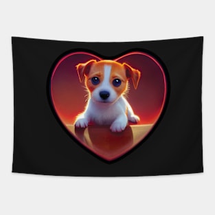 Jack Russell Terrier Puppy Dog In a Heart Shape. Valentines Tapestry