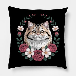 Roses Flowers British Longhair Cat Highland Straight Pillow