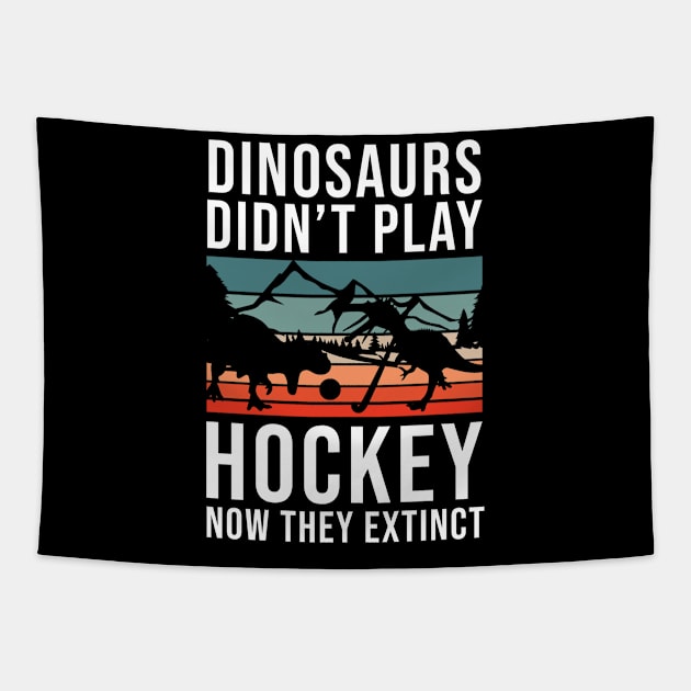 Funny Hockey Player Dinosaur Tapestry by TheBestHumorApparel