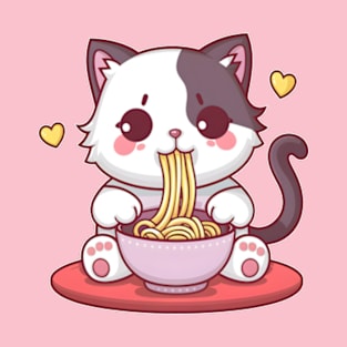 Kawaii Cat Enjoying Eating Ramen Noodles T-Shirt