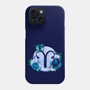 Aries Zodiac Horoscope Blue Floral Monogram Phone Case