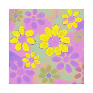 Neon Colorful Daisy Sunflower Floral Pattern T-Shirt