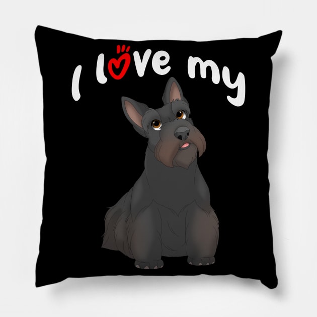 I Love My Black Scottish Terrier Dog Pillow by millersye