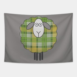 Scottish Green and Yellow Tartan Patterned Sheep Tapestry