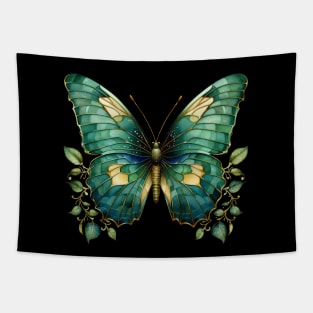 Blue butterfly in stained glass style Tapestry