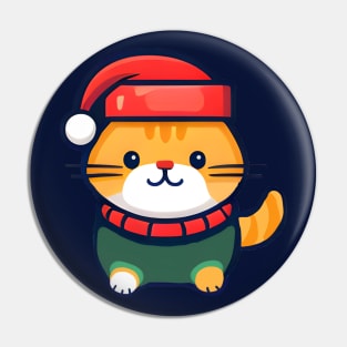 Cute ginger cat in Santa hat Christmas Pin