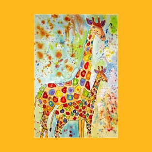 Colourful Mother and Baby Giraffes T-Shirt