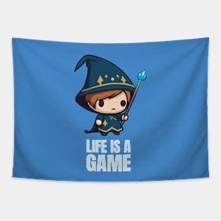 Life Is A Game RPG Chibi Wizard Gamer Tapestry