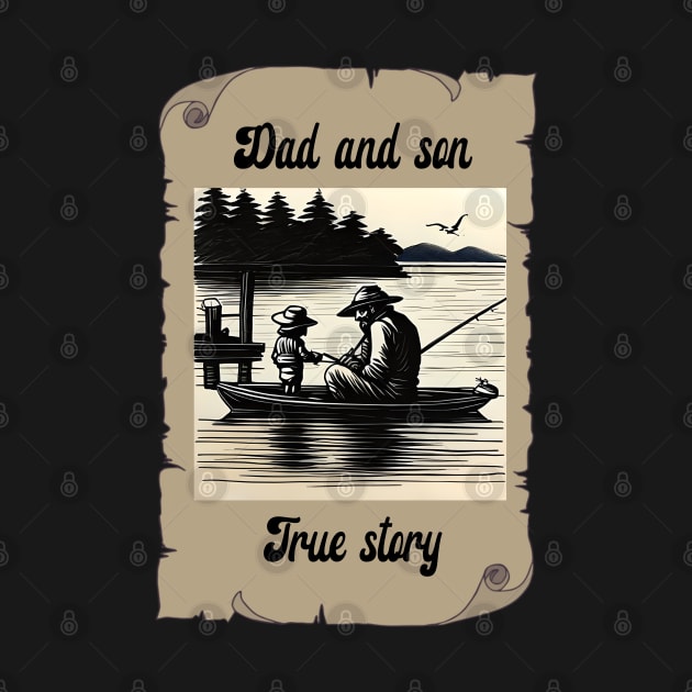 Dad and son are fishing on a boat by Greenmillion