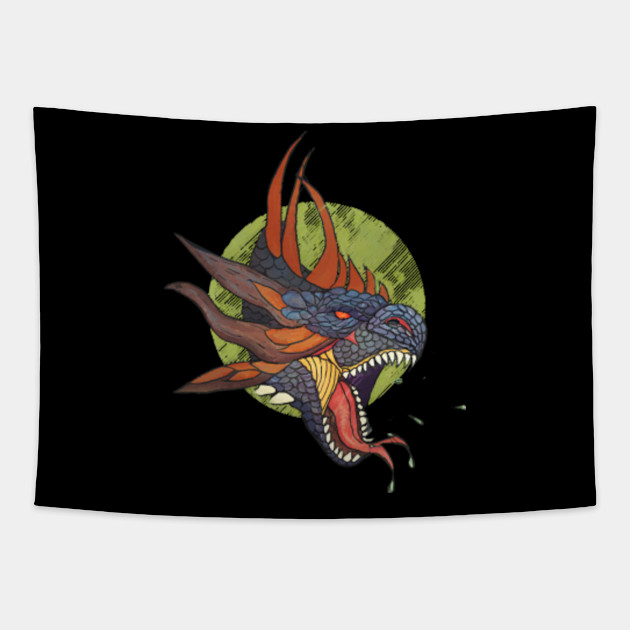 Dragon Dragons Legend Legendary Mythical Myth Book Books Bookworm Old Chinese China Anime Cartoon Vampire Death Dead Gangster Gunman Assassin Grunge Grungy Hipster Asia Asian Egypt Magic Moon Dragon Tapestry Teepublic