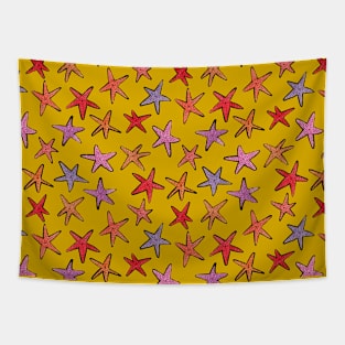 Starfishes in mustard backgroune Tapestry