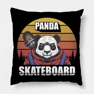 Panda Skateboard Vintage Pillow