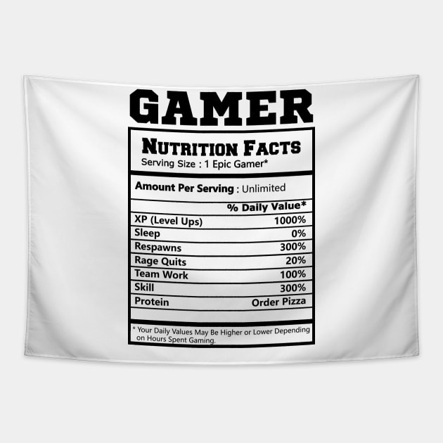 Gamer Nutritional Facts - Cool Gamer Video Game Funny Tapestry by MetalHoneyDesigns