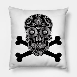 Black Sugar Skull Day Of The Dead Skull And Crossbones Pillow