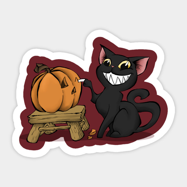 Pumpkin Carving Cat Halloween Sticker Teepublic