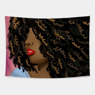 Afro hair black woman digital art Tapestry