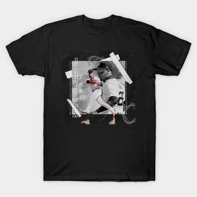 Javier Baez Baseball Paper Poster Tigers 3 - Javier Baez - T-Shirt