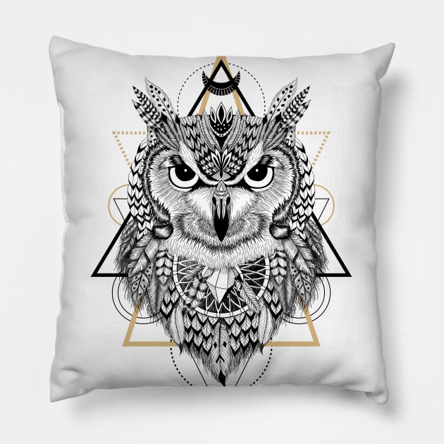 Totem mandala Owl in boho style Pillow by fears