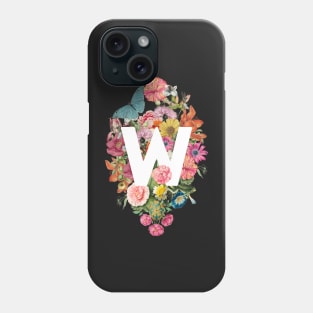 Letter W with Vintage Flowers, Frog, and Butterfly Phone Case