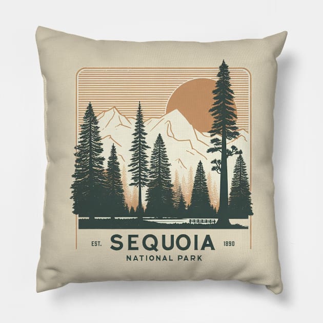 Sequoia National Park Pillow by Retro Travel Design