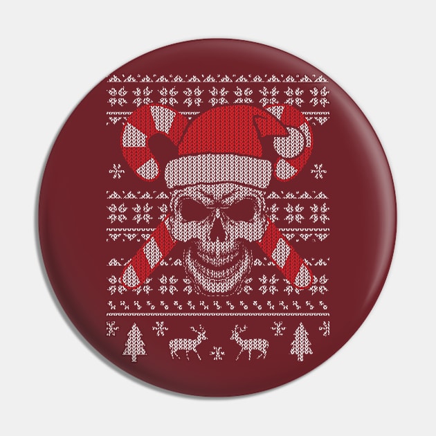 Ugly Knit Sweater Pattern of Evil Santa Claus Skull Pin by spacedust