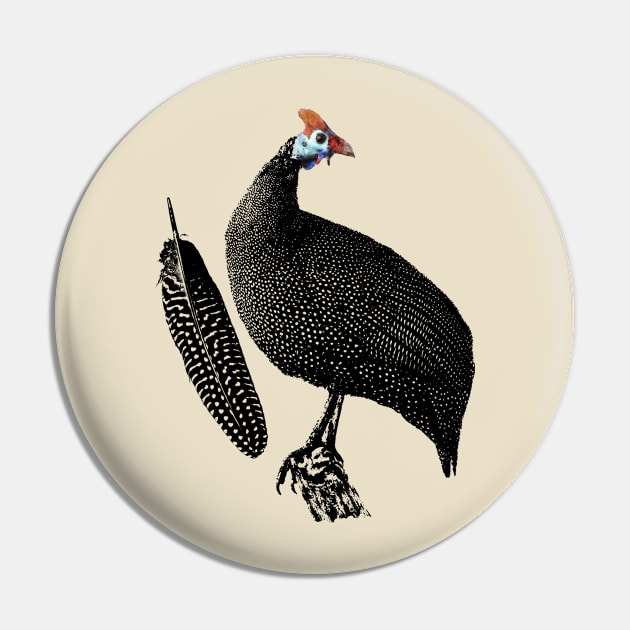 Perching Guineafowl with Decorative Feather | African Wildlife Pin by scotch