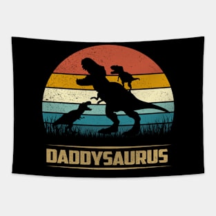 Daddy Dinosaur Daddysaurus 2 Two Kids Funny Father's Day dad Tapestry