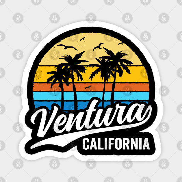 Ventura California Vintage Sunset Palm Trees 70s Retro Magnet by DetourShirts
