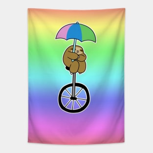 Umbrella Unicycle Sloth Rainbow Ombre Tapestry